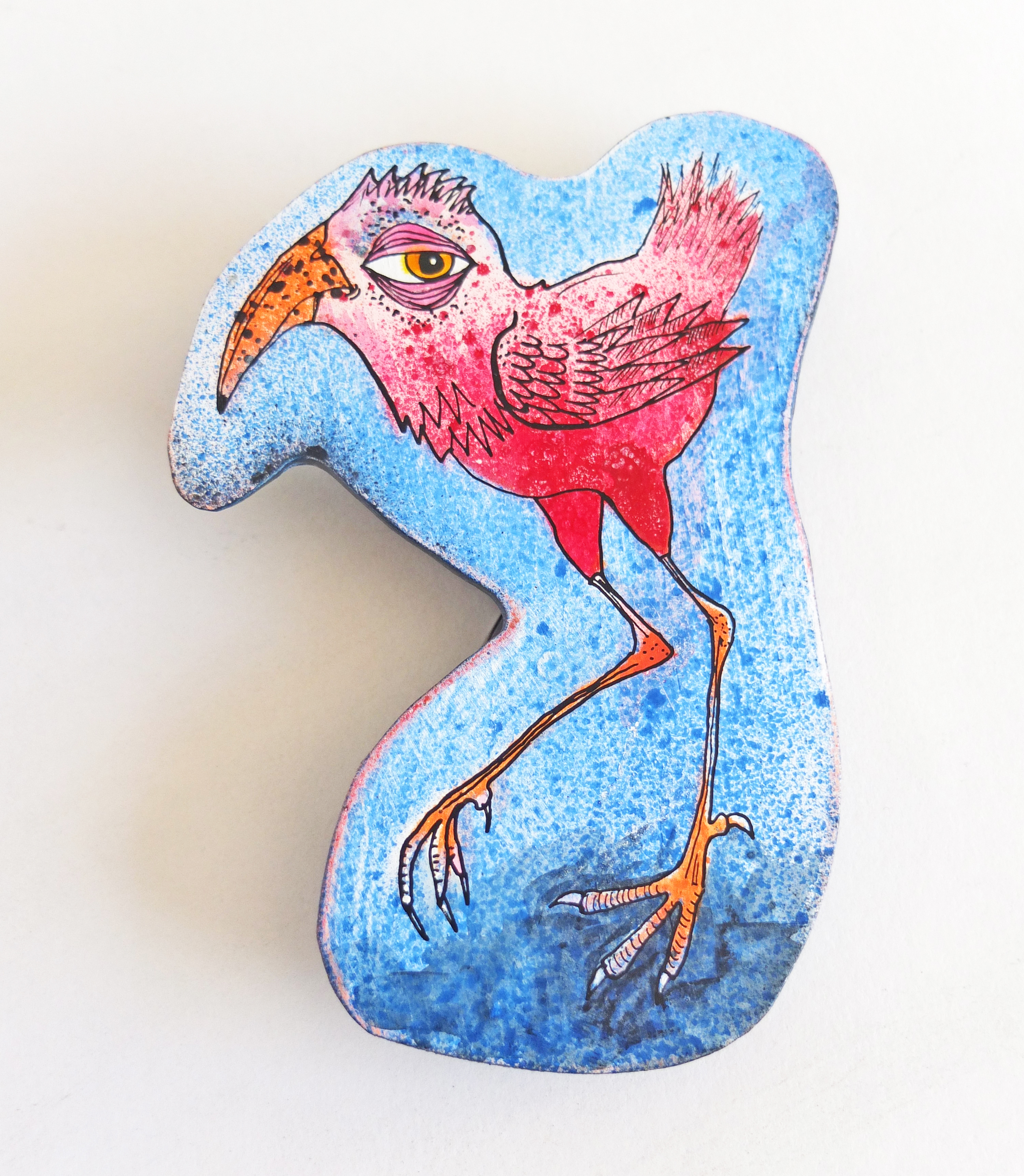Tom Hill, Red Bird Pin, Wood and paint, 3.5 X 5.75", 