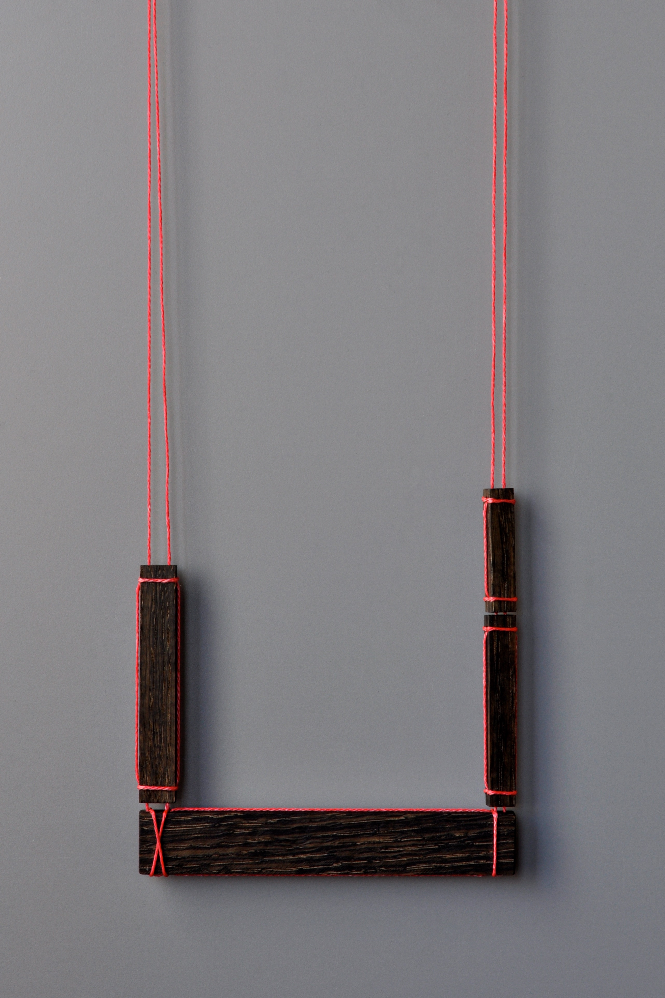Julia Turner, Mill Necklace #5 (Fluorescent Pink Thread), Walnut, cord