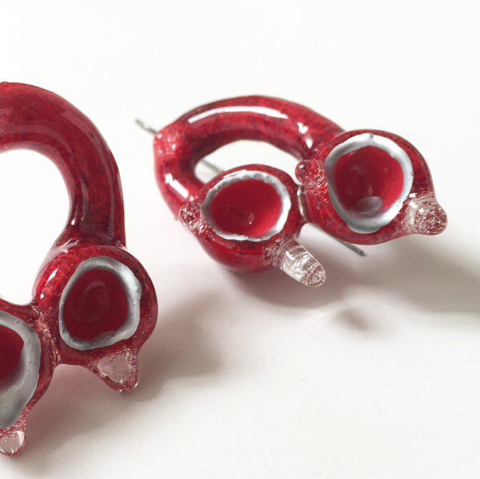 Jillian Moore, Red Stretched Droops w/ Chrome Lips, Polymer clay, paint, resin