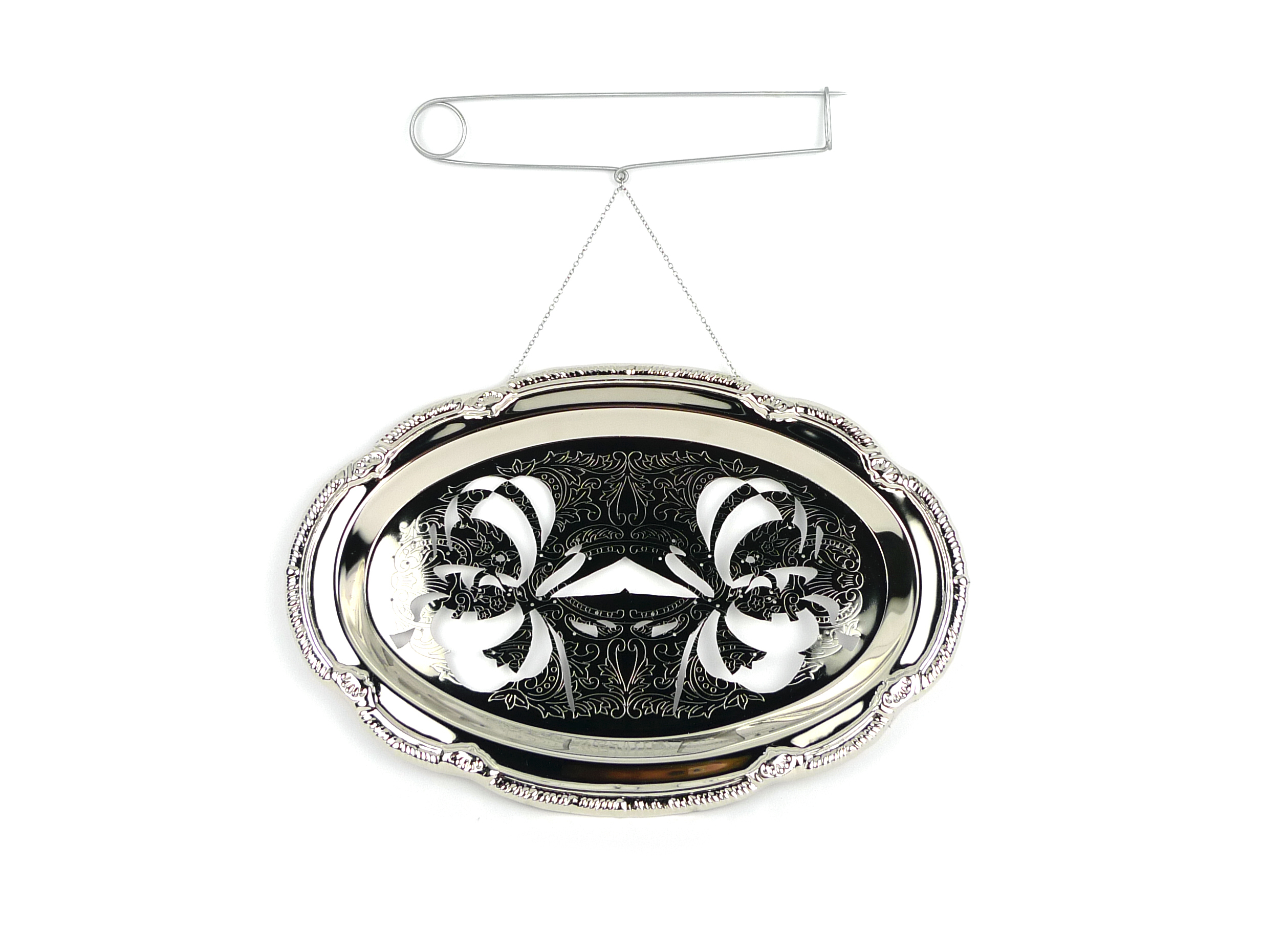 Melissa Cameron, Mirror Brooch (Body/Politic), Serving dish (chrome plated mild steel) titanium, stainless steel, 9.5 x 10 x 1 in.