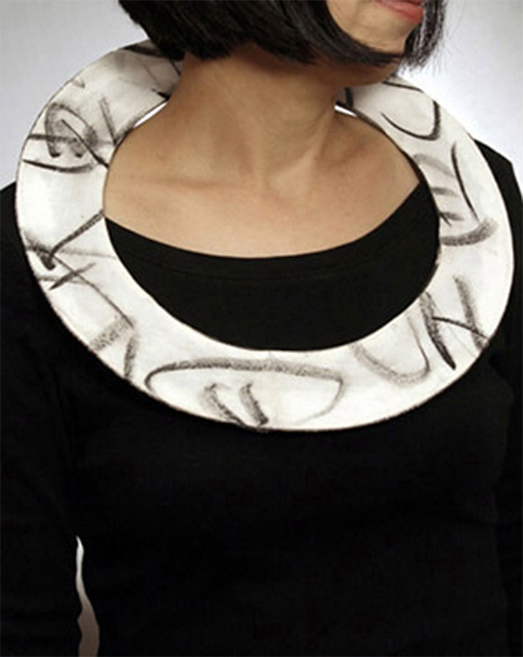 Poem, Neckpiece, Cotton, Asian ink, Thread, Sterling silver, Lacquer, 2007