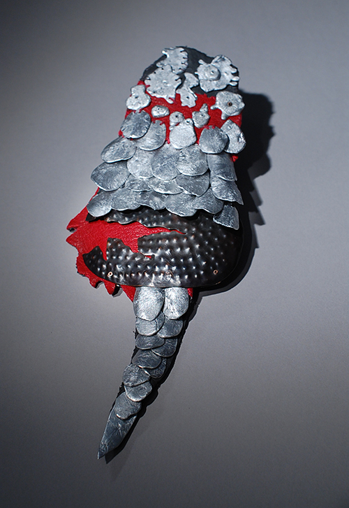 Olga Starostina, Russia/USA, The End of a Desperate Journey…, Brooch, 2013, Recycled aluminum, copper, leather 